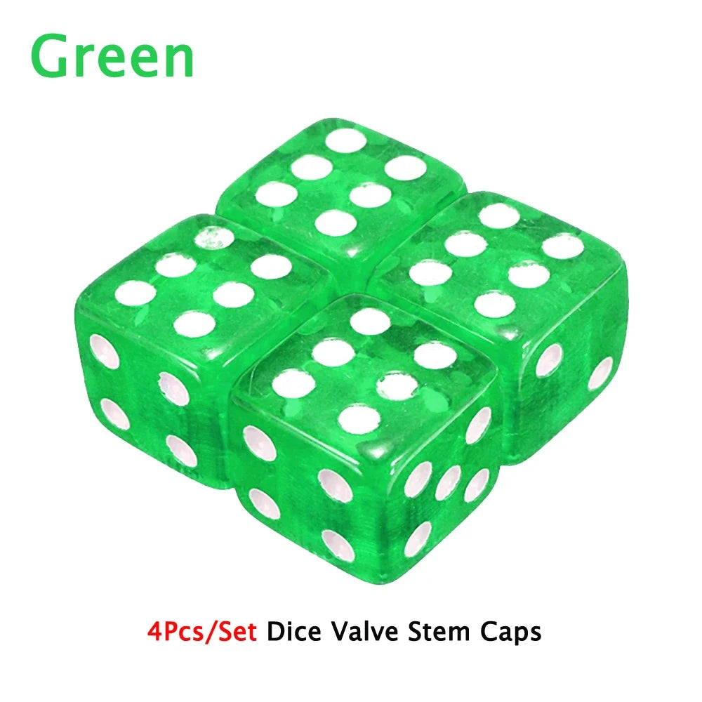 DSYCAR 4Pcs Gold Dice Tire Valve Caps | Dustproof Plastic Wheel Stem Caps for Auto Truck Bike