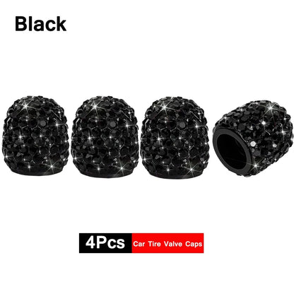4Pcs Crystal Rhinestone Car Tire Valve Caps | Sparkly Dustproof Bling Tire Stem Covers