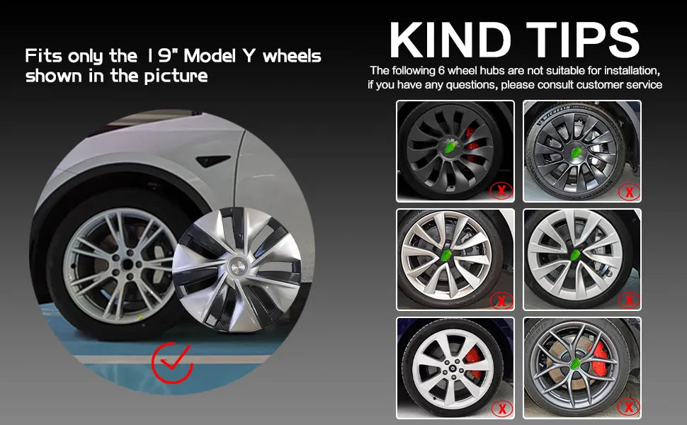 iCBL’s Tesla Model Y OEM Wheel Covers Front & Rear Gemini Turbine Blade Style Matte and Gloss Black 2017-2024 (4PCS)
