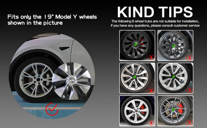 iCBL’s Tesla Model Y OEM Wheel Covers Front & Rear Gemini Turbine Blade Style Matte and Gloss Black 2017-2024 (4PCS)