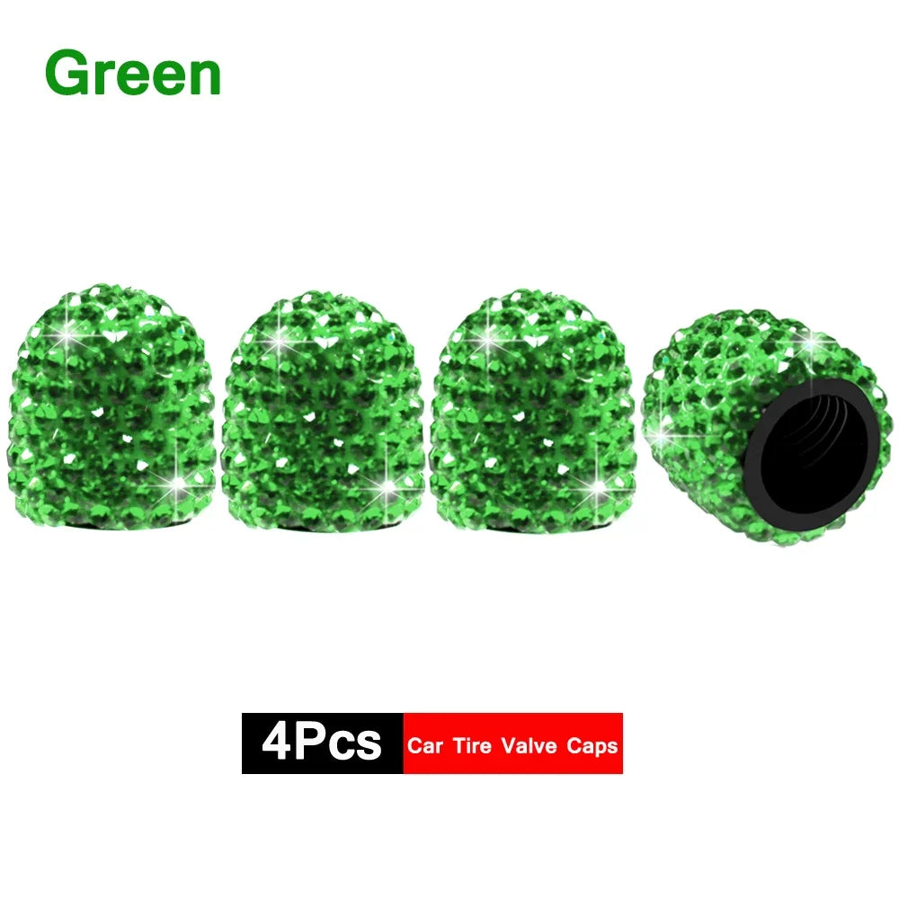 4Pcs Crystal Rhinestone Car Tire Valve Caps | Sparkly Dustproof Bling Tire Stem Covers