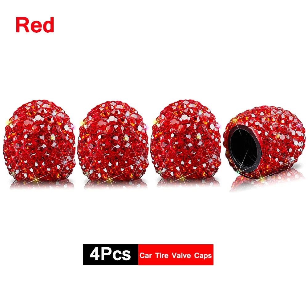 4Pcs Crystal Rhinestone Car Tire Valve Caps | Sparkly Dustproof Bling Tire Stem Covers