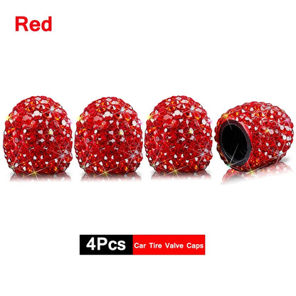 4Pcs Crystal Rhinestone Car Tire Valve Caps | Sparkly Dustproof Bling Tire Stem Covers