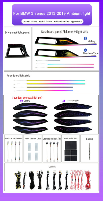 BMW 3 Series F30 / F34 / F35 LHD & RHD Interior 64-Color Symphony Starry Sky LED Ambient Light Kit 2013 - 2019