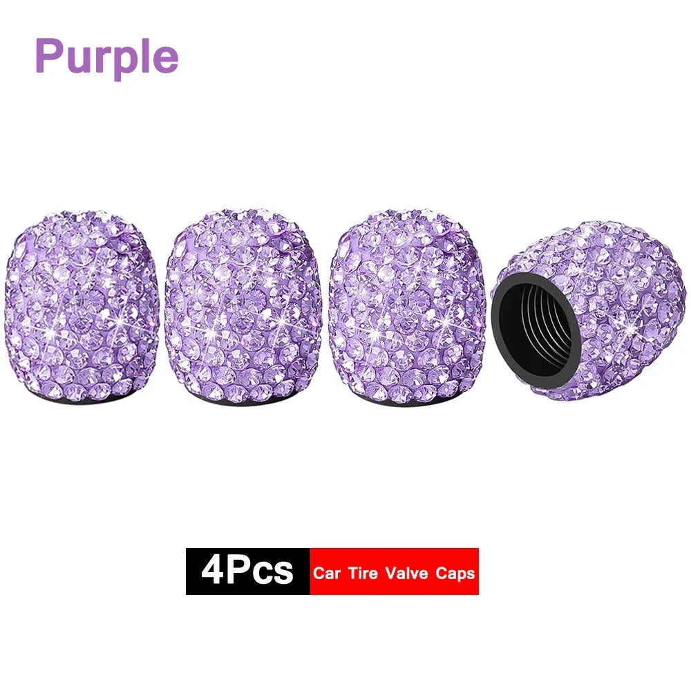 4Pcs Crystal Rhinestone Car Tire Valve Caps | Sparkly Dustproof Bling Tire Stem Covers
