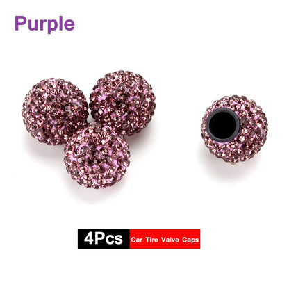 4Pcs Crystal Rhinestone Car Tire Valve Caps | Sparkly Dustproof Bling Tire Stem Covers