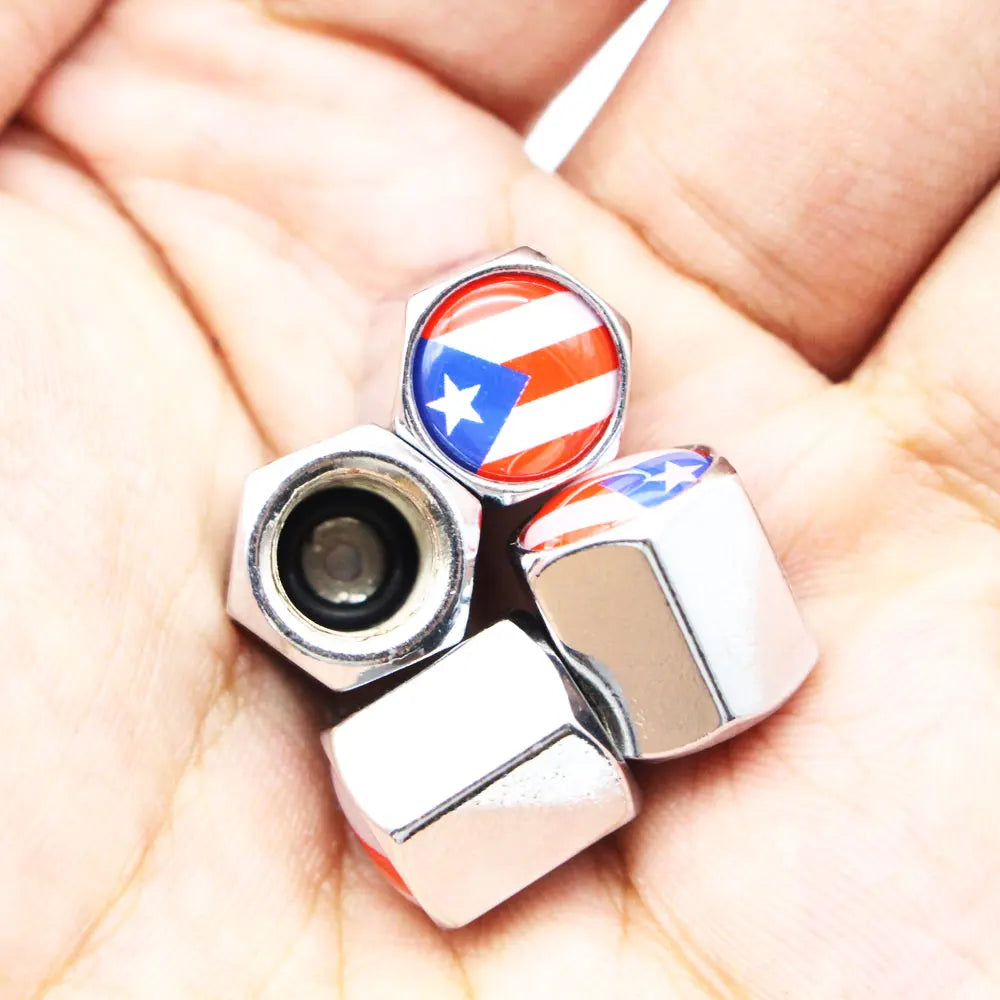 Puerto Rico Flag Zinc Alloy Tire Valve Stem Caps