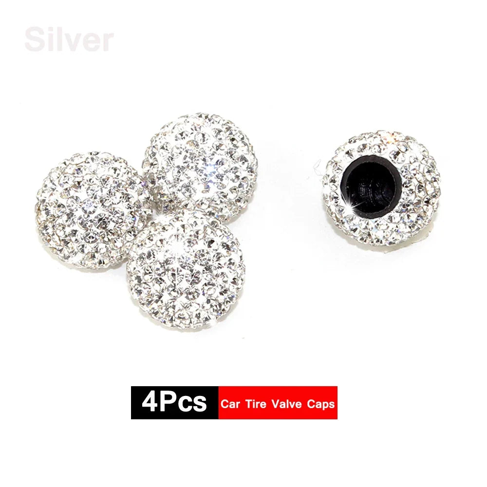 4Pcs Crystal Rhinestone Car Tire Valve Caps | Sparkly Dustproof Bling Tire Stem Covers