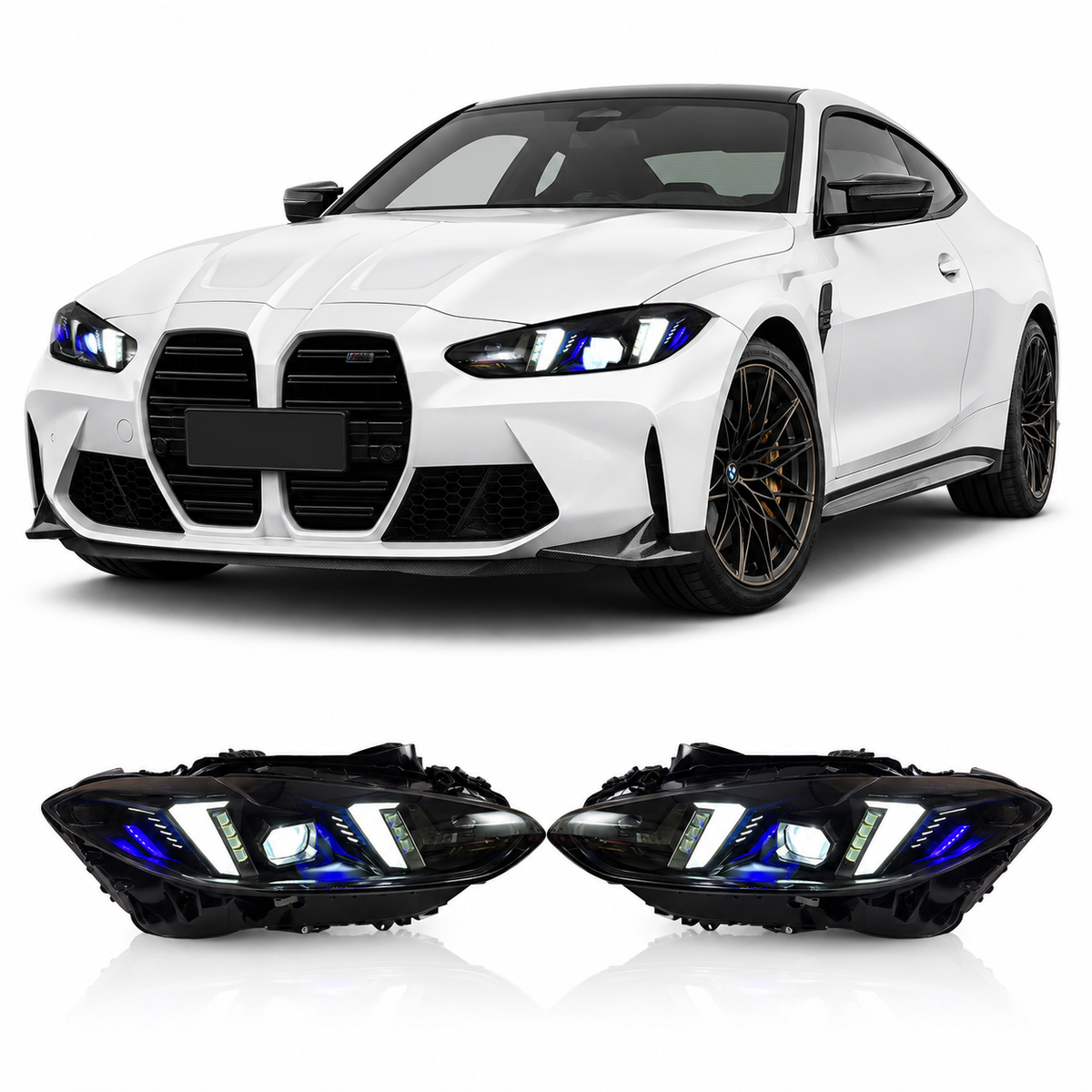V3 Smoked Snake Eye Tri-Color LED Headlights for BMW G22 4 Series, G80 M3 & G82 M4 2021-2025
