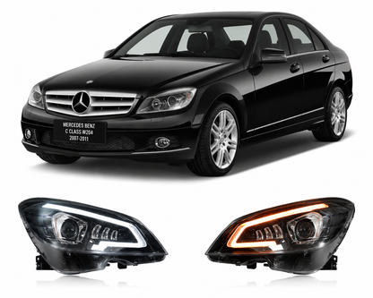 LED Headlights for Mercedes-Benz C-Class W204 2007–2011 Plug-and-Play Headlight Assembly