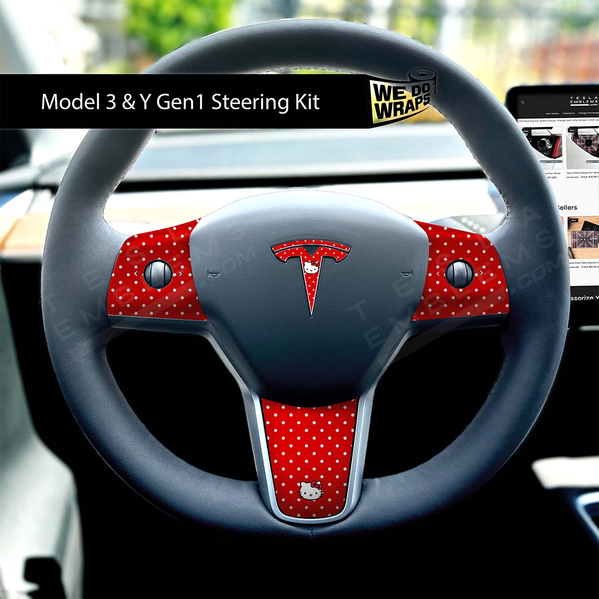Sweet Kitty Tesla Steering Wheel Wrap | M3 2017-Jan 2024