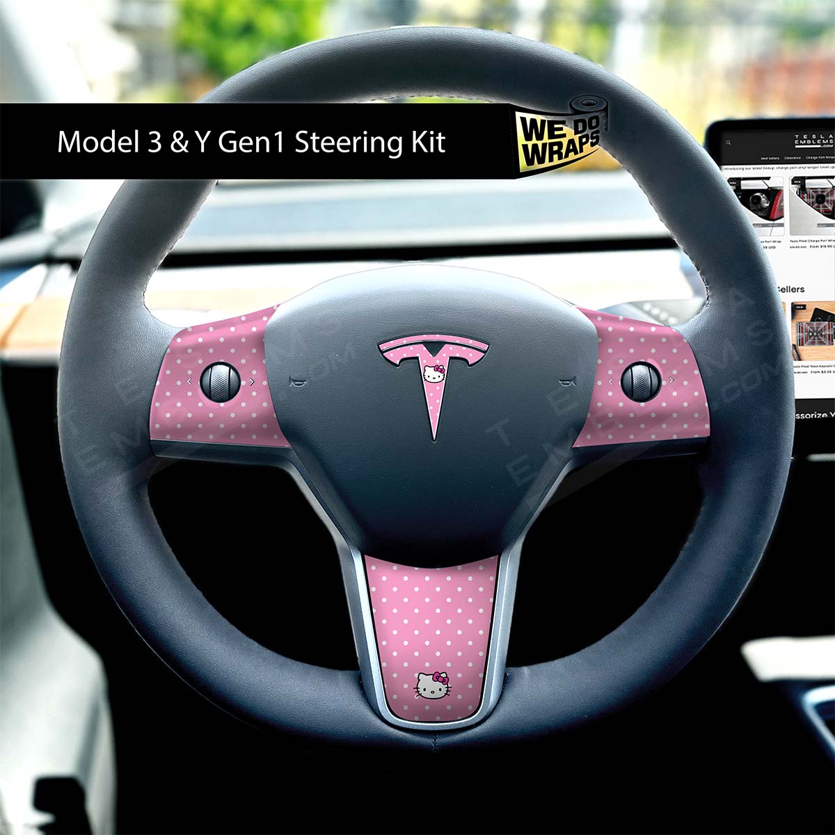 Sweet Kitty Tesla Steering Wheel Wrap | M3 2017-Jan 2024