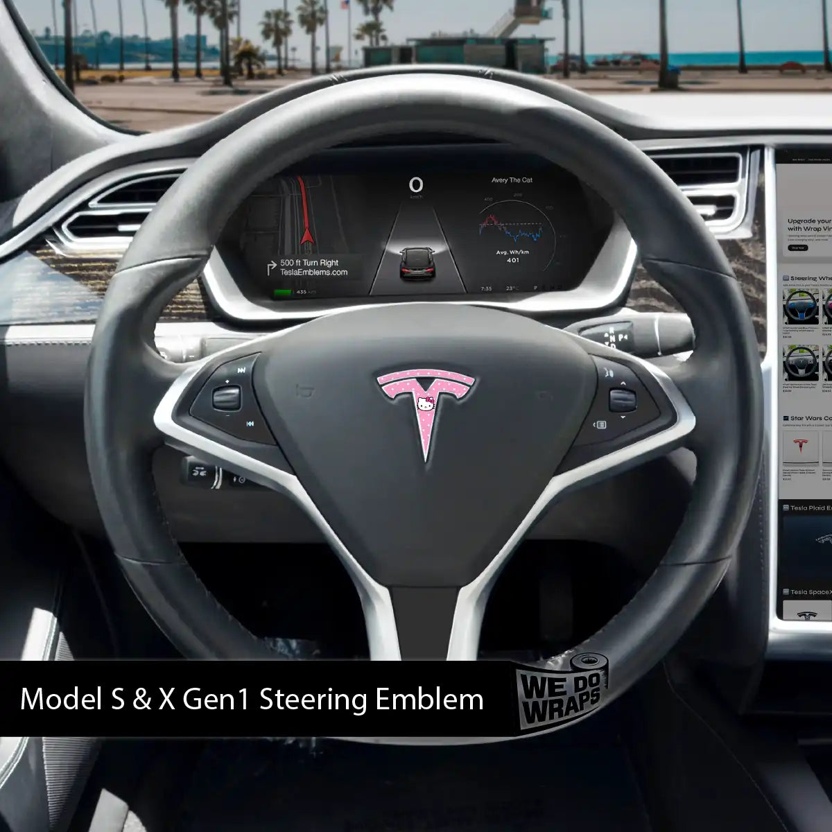 Sweet Kitty Tesla Steering Wheel Wrap | Model X