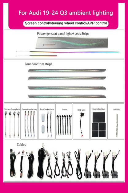 Audi Q3 Interior 64-Color Dynamic LED Ambient Light Kit 2019 - 2024