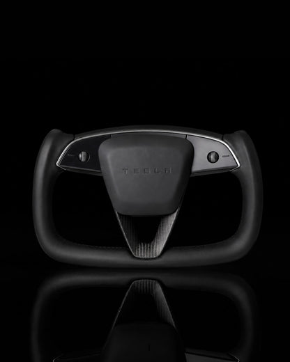 TESLA MODEL 3 HIGHLAND SMOOTH LEATHER YOKE DRY MATTE CARBON STEERING WHEEL (Copy)