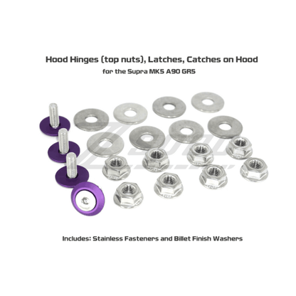 ZSPEC Hood Hinges/Latches/Catches Fasteners for Toyota Supra MKV/MK5, Stainless & Billet