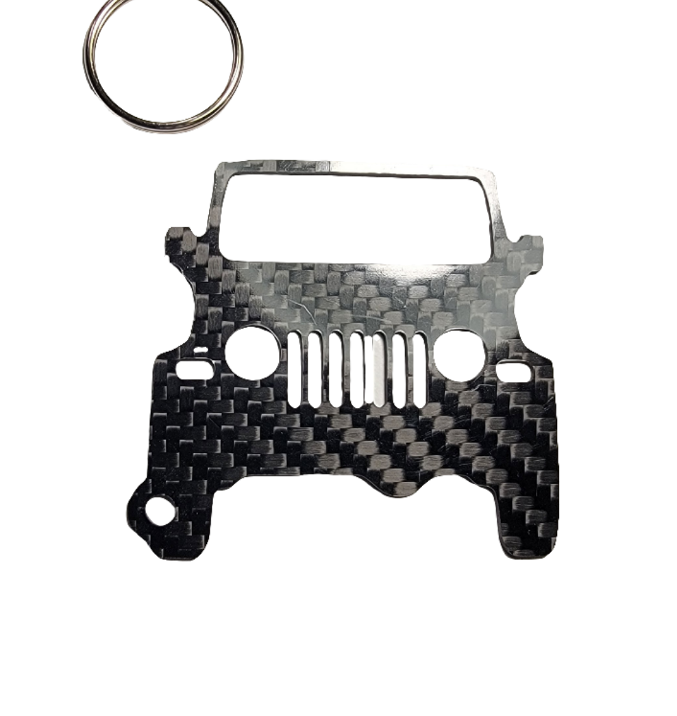 Carbon Fiber keychain for Jeep Wrangler TJ (1997-2006) 2nd Generation Inspired Keychain Lanyard  front view Glossy Twill