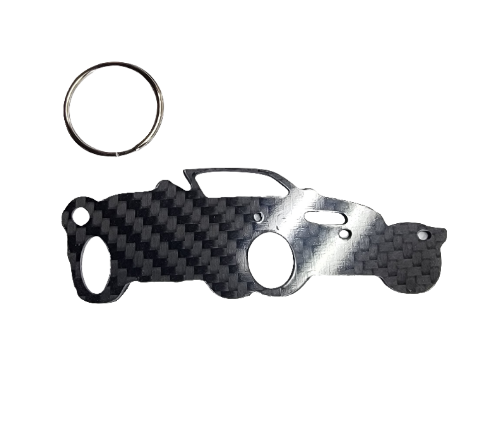 Carbon Fiber keychain for Chrysler Prowler (1997-2002) Plymouth hot rod Inspired Keychain Lanyard 3d front view Glossy Twill