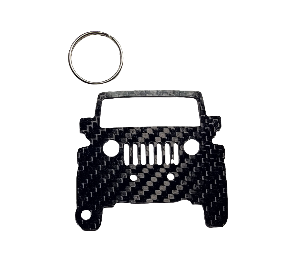 Carbon Fiber keychain for Jeep Wrangler JK (2007-2018) 3rd Generation Inspired Keychain Lanyard  front view Glossy Twill
