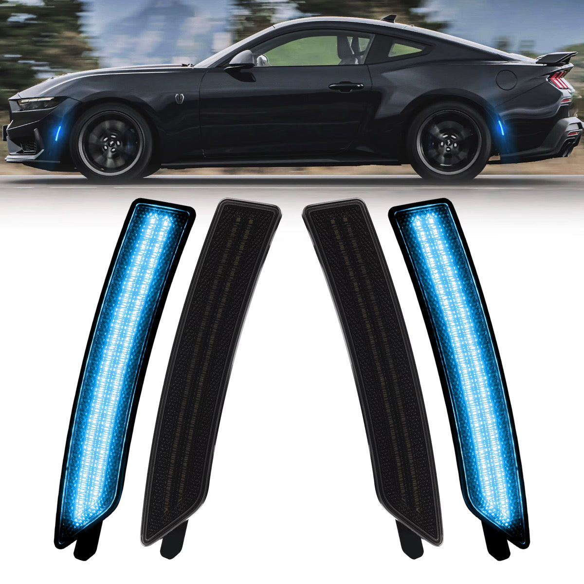 MUSTANG 24-26 FRONT/REAR SMOKED LED SIDE MARKERS