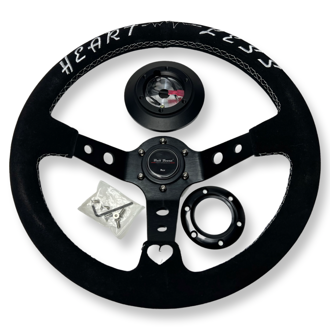 350mm Suede Steering Wheel + Short Hub Adapter for 83-04 Ford Mustang / 89-92 Ford Ranger