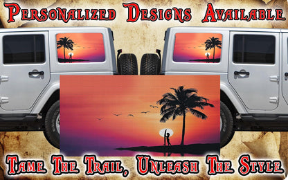 Surfs up beach Rear quarter window see through graphic.