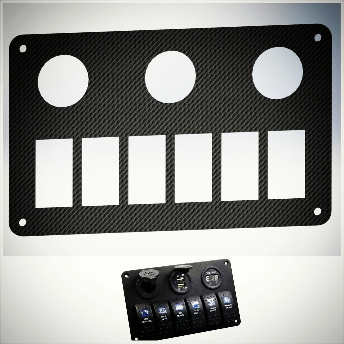 6 Gang REAL CARBON FIBER Car Marine Boat Circuit RV LED Rocker Switch Panel