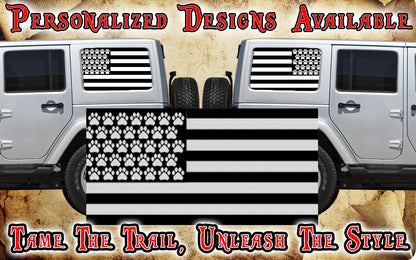 Paw print American flag black Rear quarter window see through graphic.
