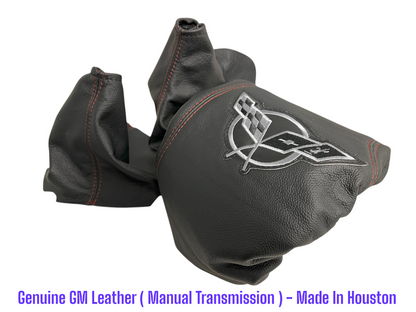 2005 - 2013 Chevy Corvette C6 Genuine Suede & Leather Shift E-brake Boot Set & Slip Over Console Cover