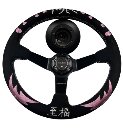 Bliss Heart Short Hub Adapter + Suede Steering Wheel For 01-06 BMW 320 325 328 330 M3 Z4 E90 Mini Cooper E46H