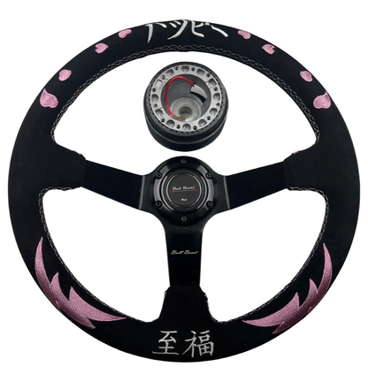 Bliss Heart Suede Steering Wheel + Hub Adapter Kit For Toyota Corolla, Hilux Pickup