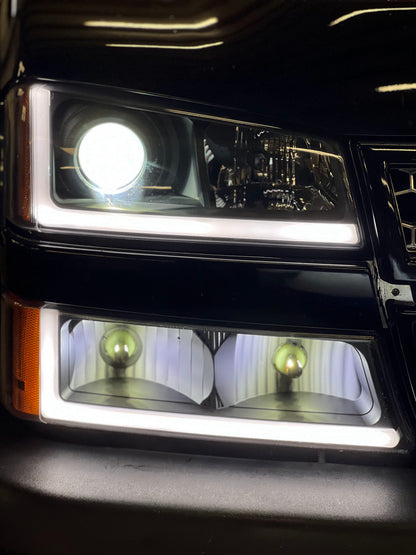 03-07 Silverado Animated Start-up Projector Headlights Chrome Housing Clear Lens