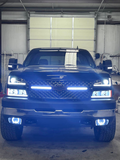 03-07 Silverado Animated Start-up Projector Headlights Black Housing Clear Lens
