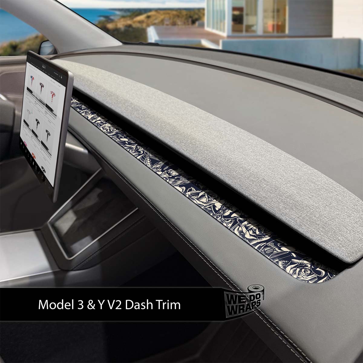 Ink & Elegance Art Tesla Dash Trim Wrap | Model 3 ’24-26 Refresh