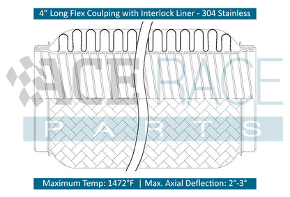 2.250" ID x 4" Long Flex Coupling (Interlock Liner) 304 Stainless