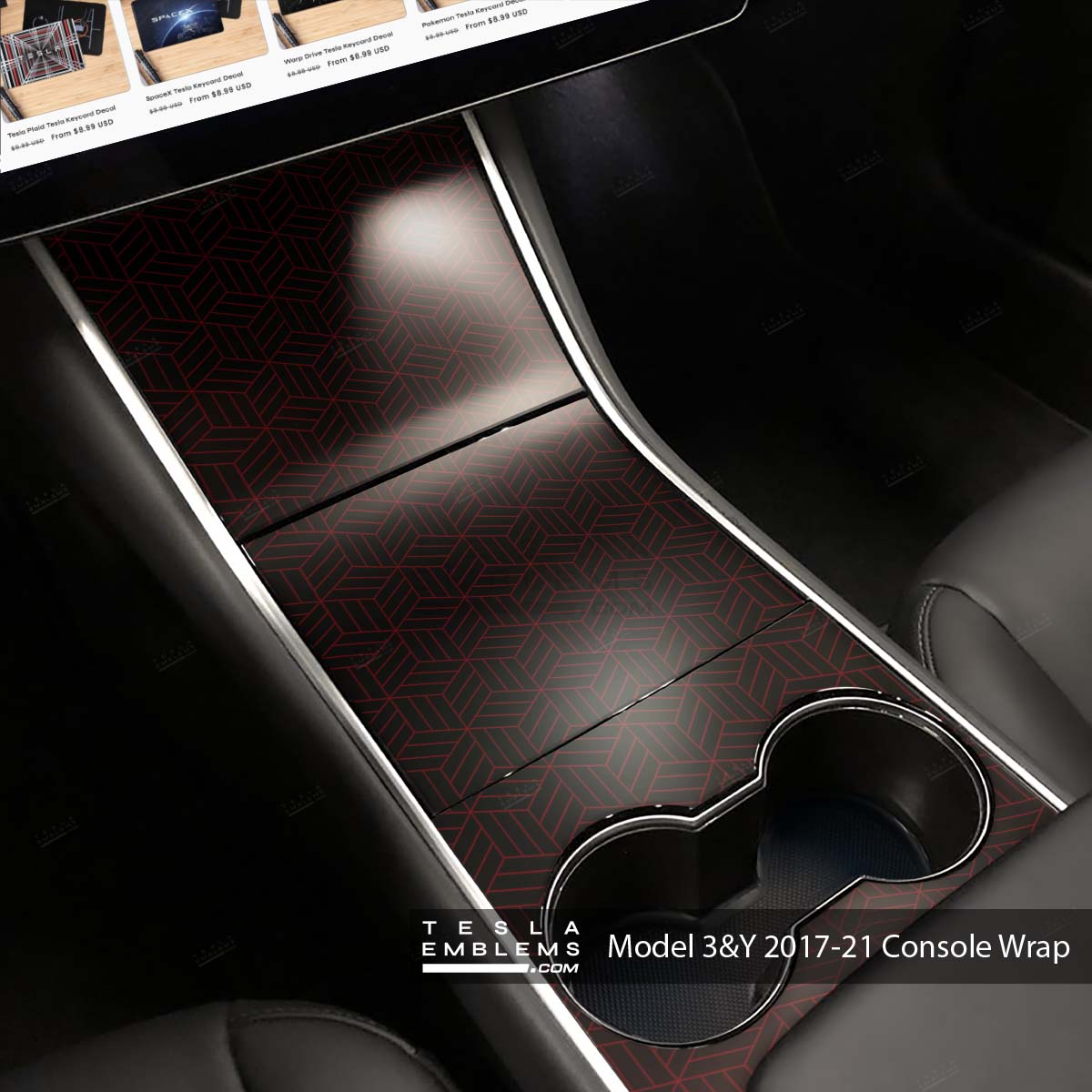 Isometric 3D Pattern | Tesla Center Console Wrap Kit | Model 3 ’17-20