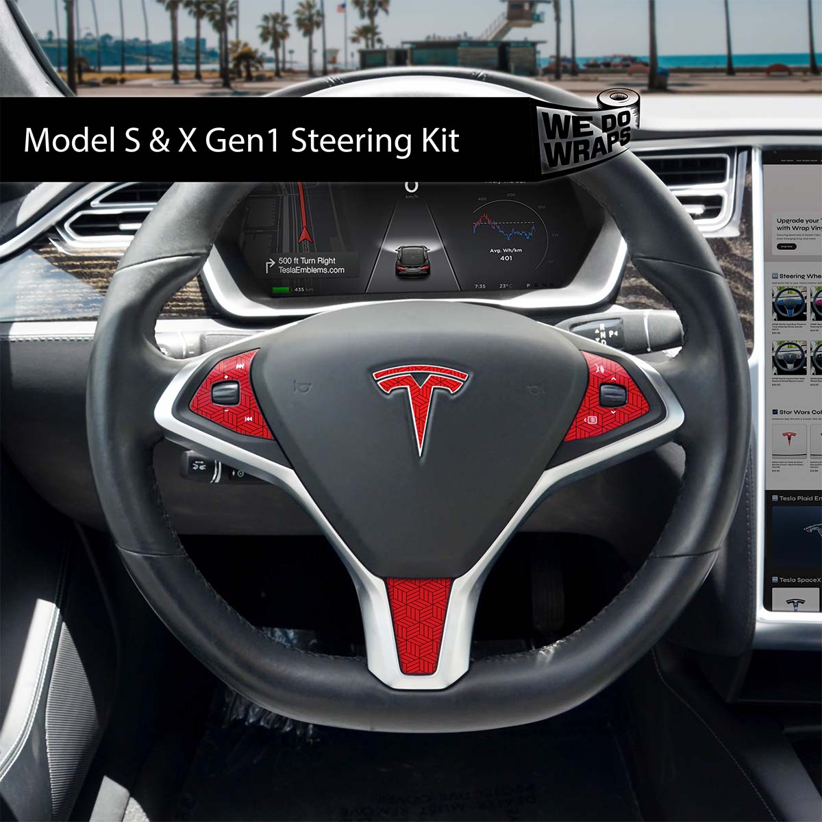 Isometric 3D Pattern Tesla Steering Wheel Emblem Decal | Model S