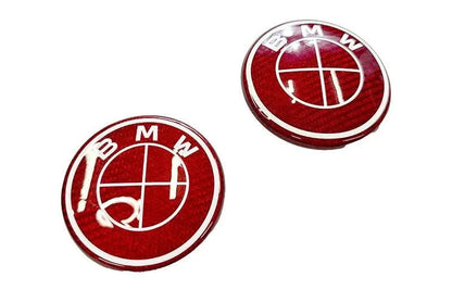 BMW Roundel Emblem Covers - Full Carbon Fiber Red and White Style