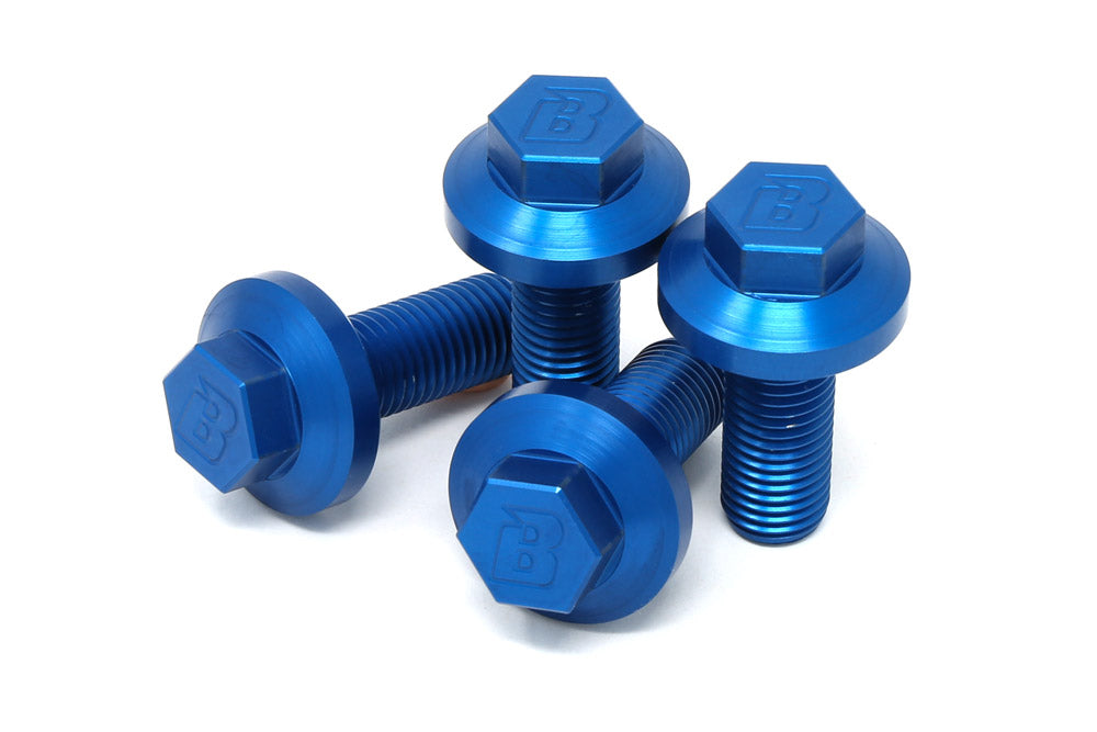 Burnt titanium strut brace bolts blue