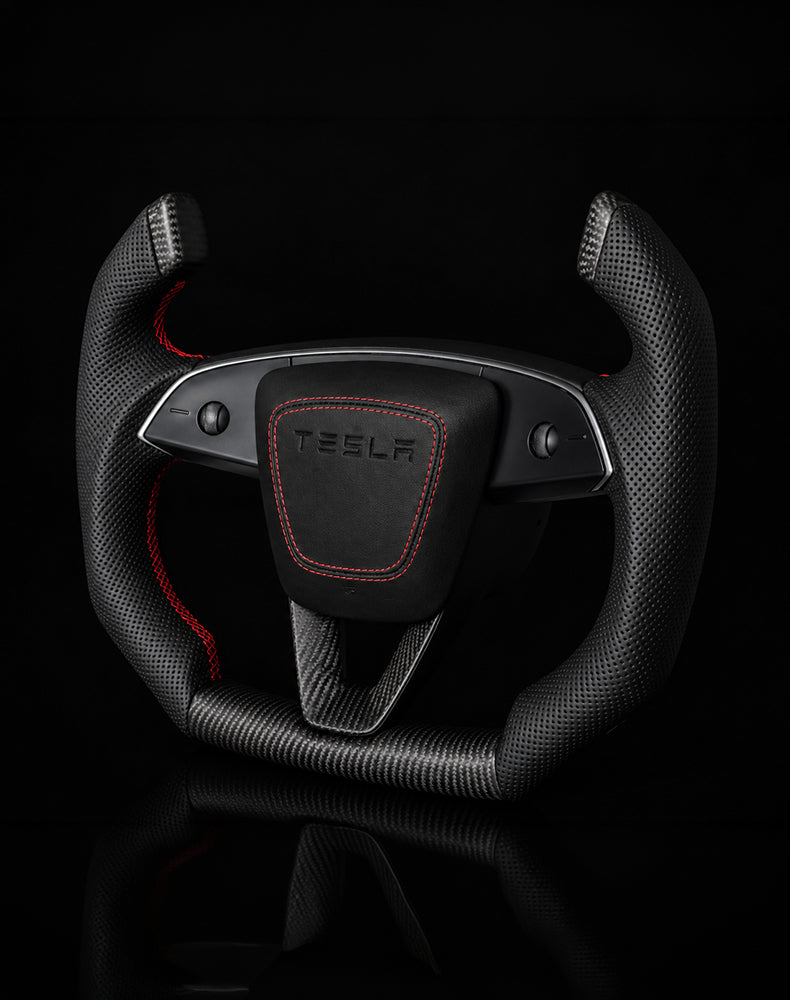 TESLA MODEL 3 HIGHLAND PERFORATED LEATHER KNIGHT RIDER DRY MATTE CARBON STEERING WHEEL