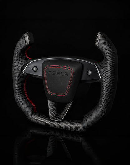 TESLA MODEL 3 HIGHLAND PERFORATED LEATHER KNIGHT RIDER DRY MATTE CARBON STEERING WHEEL