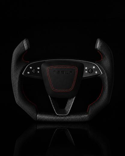TESLA MODEL 3 HIGHLAND PERFORATED LEATHER KNIGHT RIDER DRY MATTE CARBON STEERING WHEEL