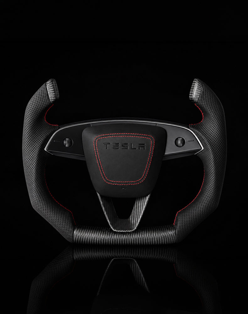TESLA MODEL 3 HIGHLAND PERFORATED LEATHER KNIGHT RIDER DRY MATTE CARBON STEERING WHEEL