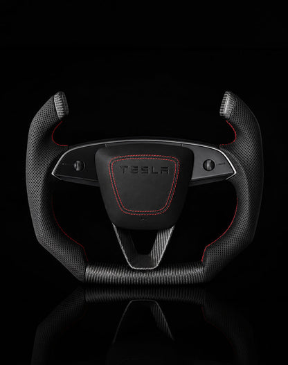 TESLA MODEL 3 HIGHLAND PERFORATED LEATHER KNIGHT RIDER DRY MATTE CARBON STEERING WHEEL