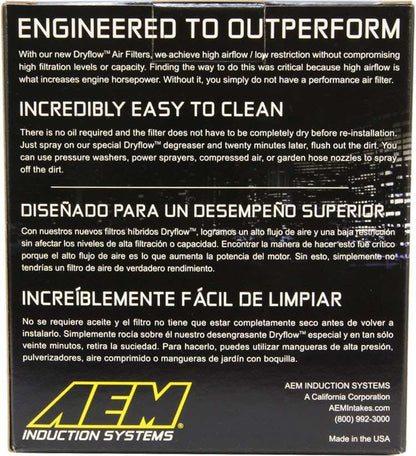 AEM Induction AEM DryFlow Air Filter 2-3/4in. Flange / 4in. OD / 5in. H / 10 Degree Flg. (Special Order) 21-202D-AK