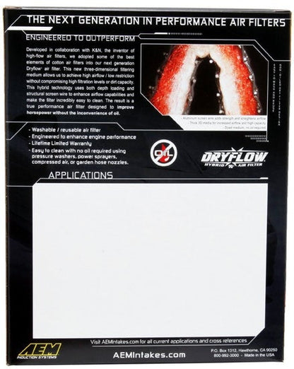 AEM Induction AEM 07 Hyundai Elantra 2.0L L4 8in O/S L x 7.5in O/S W x 2.5in H DryFlow Air Filter 28-20380