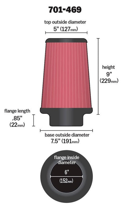 Airaid Universal Air Filter - Cone 6 x 7 1/4 x 5 x 9 701-469