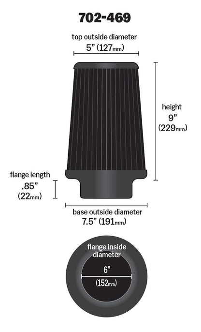 Airaid Universal Air Filter - Cone 6 x 7 1/4 x 5 x 9 - Blue SynthaMax 702-469