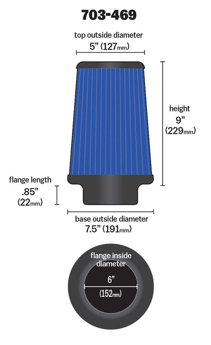 Airaid Universal Air Filter - Cone 6 x 7 1/4 x 5 x 9 - Blue SynthaMax 703-469