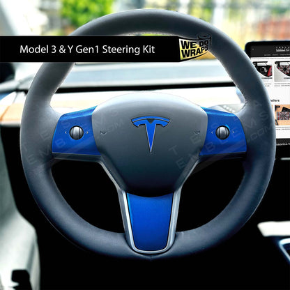 3M Gloss Fire Blue Tesla Steering Wheel Wrap | M3 2017-Jan 2024